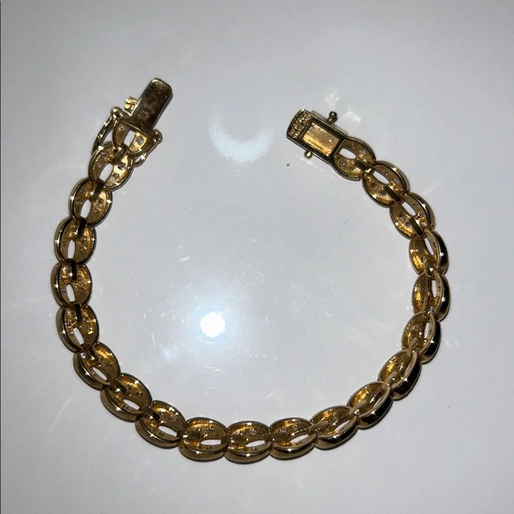 NWOT Gold Plt Sterling Silver Rhinestone Horseshoe Link Designer Line Bracelet